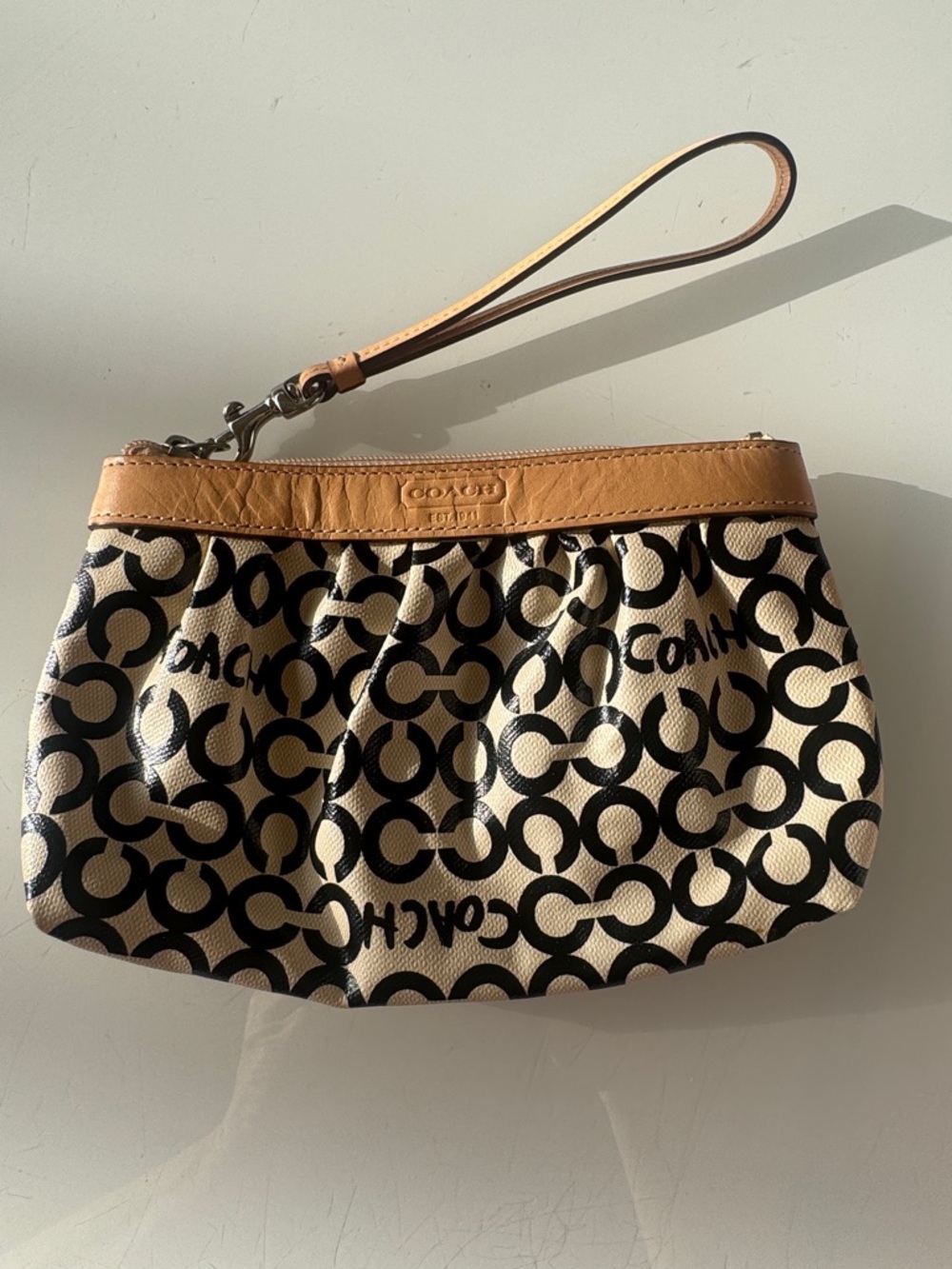 Coach Tan and Black Signature Wristlet - Picture 7 of 12